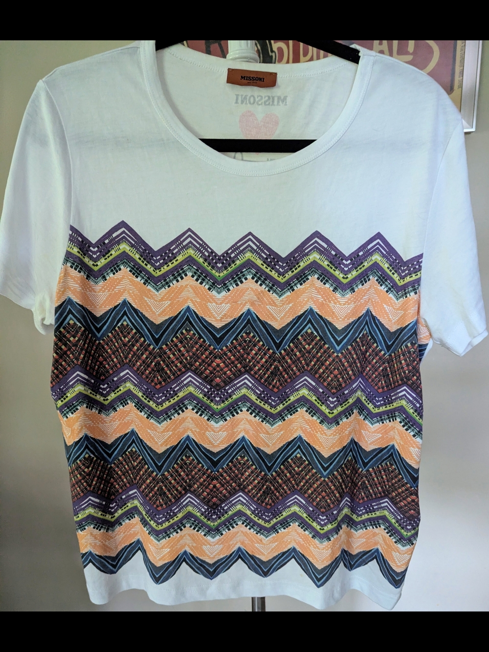 Missoni White Short-Sleeve Graphic Zigzag Top Size L $40 Saks Fifth Avenue